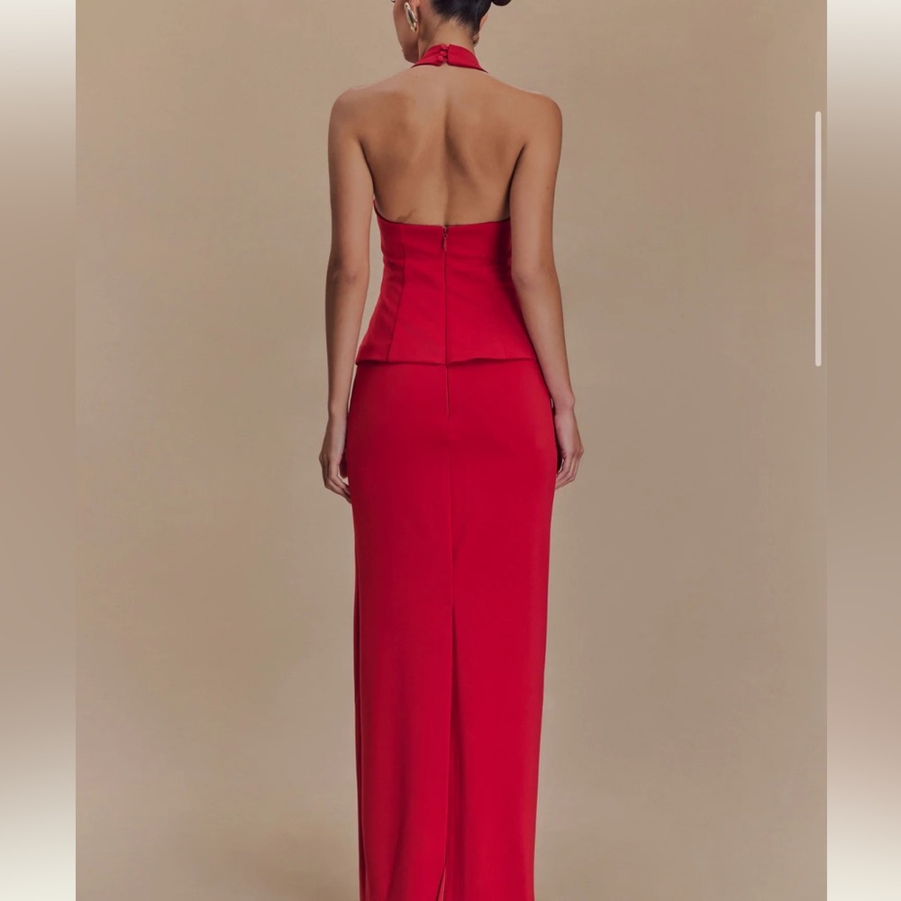 Meshki Bertie Peplum Halter Maxi Dress in Ruby- NWT - Picture 2 of 5